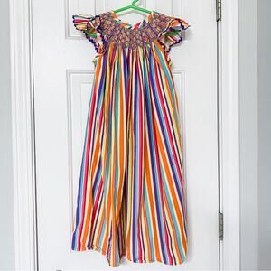BANANA SPLIT • Smocked Flutter Short Sleeve Long Stripe Colorful Dress